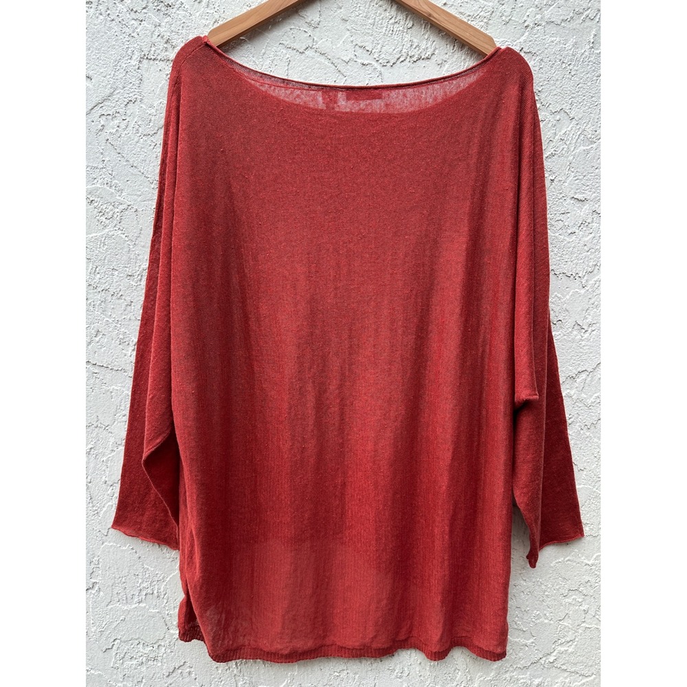 Acrobat Women Rust Red 100% Linen Oversized High-Low Knit Sweater XS/S - Picture 3 of 4